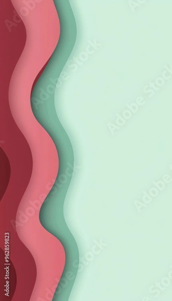 Fototapeta Abstract wavy lines in mint green and red with simple background