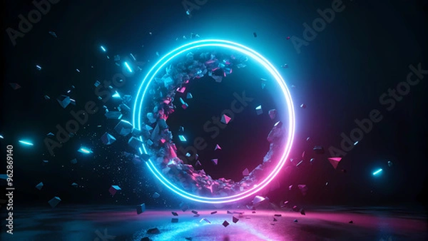 Obraz Pieces floating in neon rings