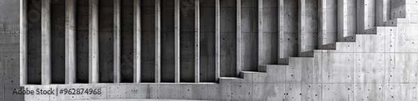 Fototapeta Abstract geometric pattern of a concrete wall with a staircase. Modern architecture, minimalism, building design, industrial, concrete.