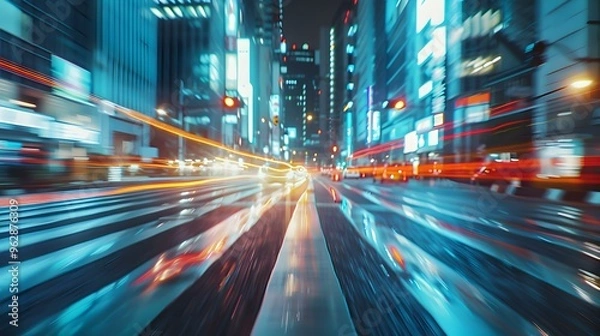 Fototapeta Dynamic Cityscape Blurry Lights and Motion in Urban Night
