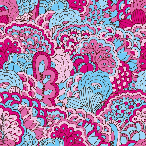 Fototapeta Hand drawn seamless pattern with floral elements. 