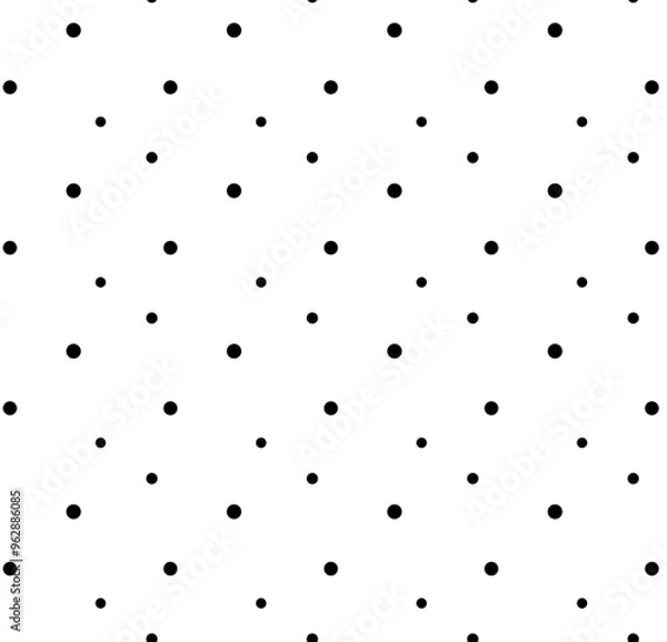 Fototapeta Black random dots on a white background. Background with seamless polka dot pattern, vector black and white print with hand-drawn dots, for printing on fabric.