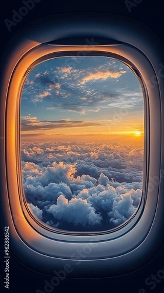 Fototapeta Clouds and sky, aerial view from airplane window