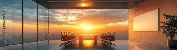 Fototapeta A sleek conference room highlighting accessible workplace design and technology The space is used for international business meetings and venture capital meetings