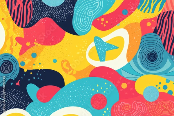 Fototapeta A vibrant abstract design featuring colorful shapes and patterns, ideal for backgrounds or creative projects.