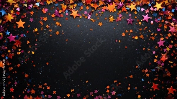Fototapeta Fun black background with colorful Halloween confetti 