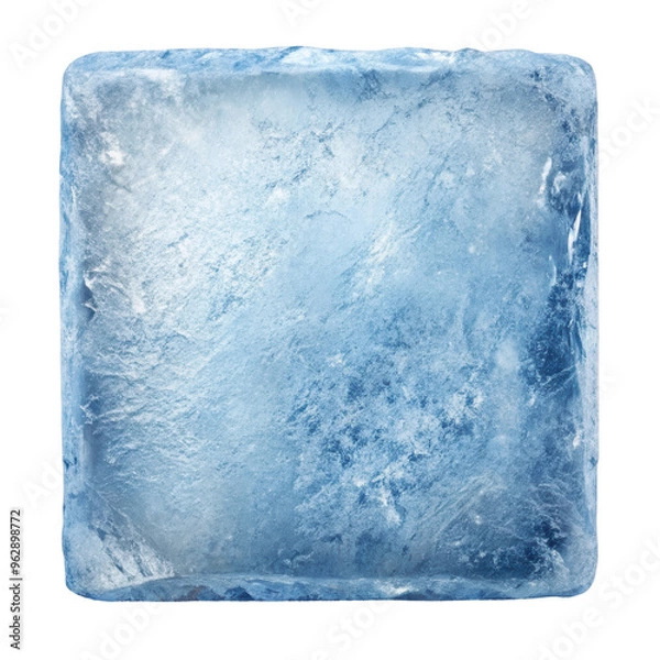 Fototapeta Square ice block featuring a frosted, textured surface. Ideal for food styling, beverage presentations, and creative visuals. Isolated on transparent background, png.