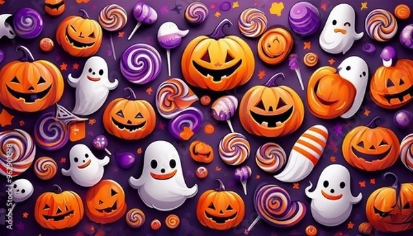 Fototapeta ハロウィンの楽しいデザインがパターン化された背景