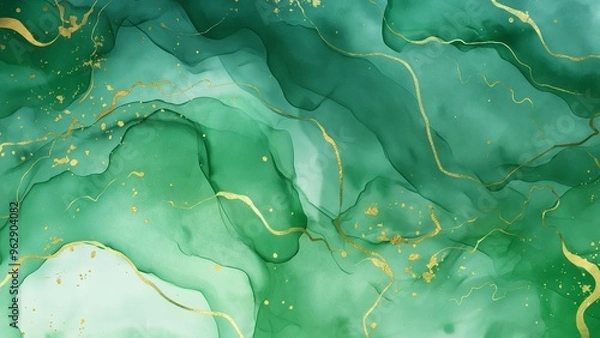 Obraz Green marble background with gold stripes