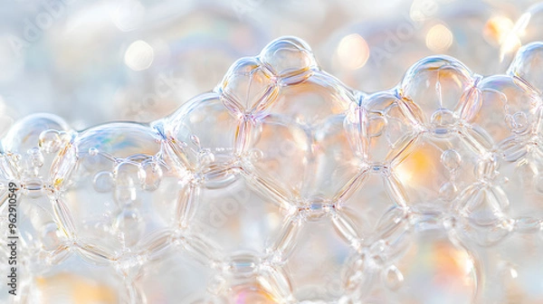 Fototapeta Playful bubbles merging into intricate organic patterns with soft reflections and highlights in close-up photography

