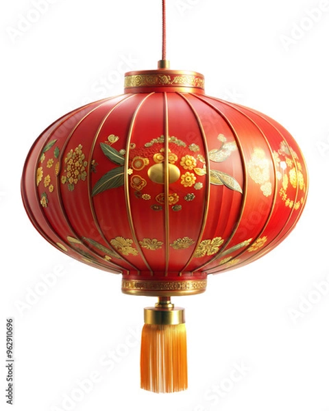 Fototapeta Chinese lantern cut out. isolated on transparent background. Copy space.