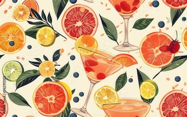 Obraz Summer Citrus Cocktails Seamless Pattern