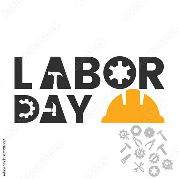 Obraz Happy Labor Day Logo concept with red stars Vector illustration, labor day post design template isolated on Grey background, Labor day design template, EPS File