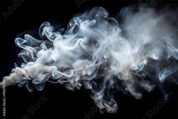 Fototapeta Dynamic swirls of white smoke in dark atmosphere captured in high definition macro shot