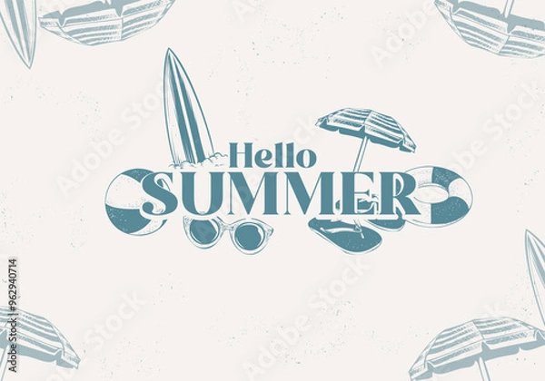 Obraz Hand drawn hello summer banner with beach element
