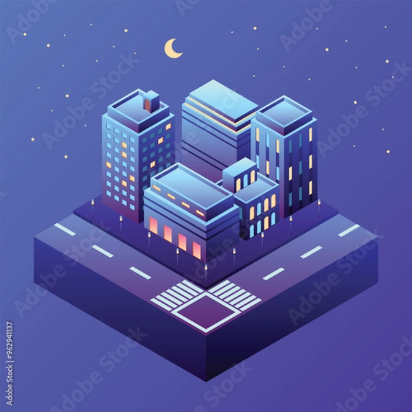 Fototapeta Gradient Isometric Building Urban Illustration