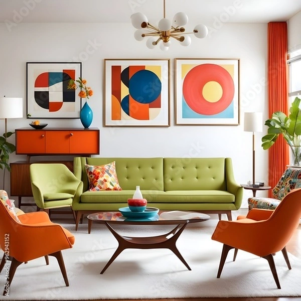 Fototapeta interior design of a midcentury modern living room