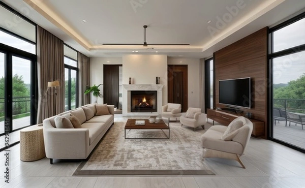 Fototapeta Modern luxury living room interior design