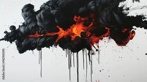 Fototapeta Surrealist Alcohol Ink Art with Dynamic Smoke and Paint Splatters, Punk Elements and Graphite Detail, Enhanced 3D Film Composition.