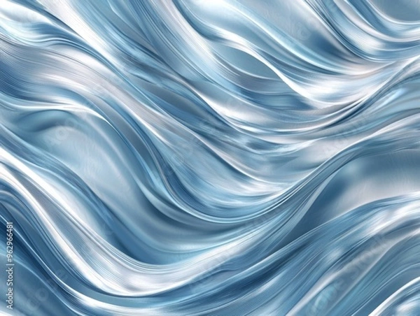Fototapeta Flowing Blue and Silver Waves in Shimmering Digital Abstract Background