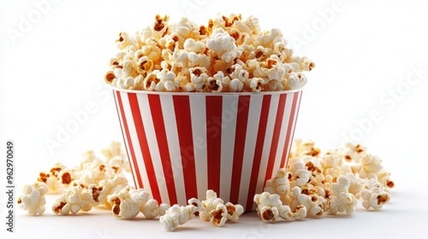 Fototapeta A large bowl overflows with buttery popcorn, perfect for enjoying during a movie night