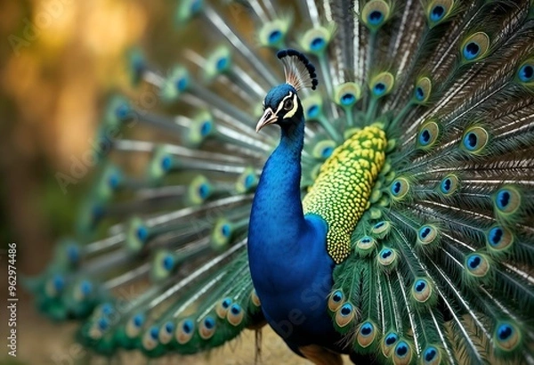 Fototapeta Vibrant Peacock Displaying Magnificent Feathers in Full Splendor