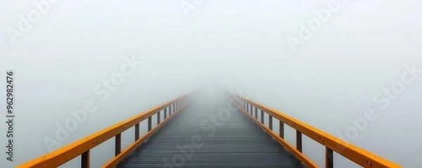 Fototapeta A fogcovered bridge with no visible end in sight, uncertainty, crossing into the unknown