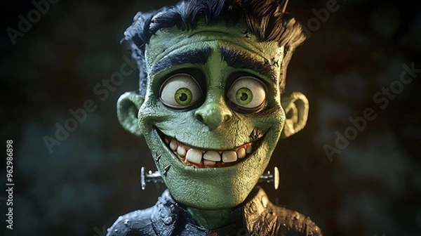 Obraz A green-skinned monster character with big eyes adds a friendly touch to Halloween.