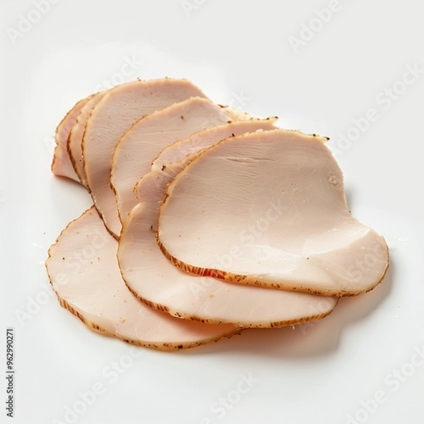 Fototapeta Thinly sliced smoked turkey breast meat.