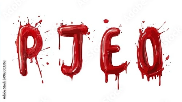 Fototapeta Vector blood alphabet is isolated on a white background,red splash blood letter set