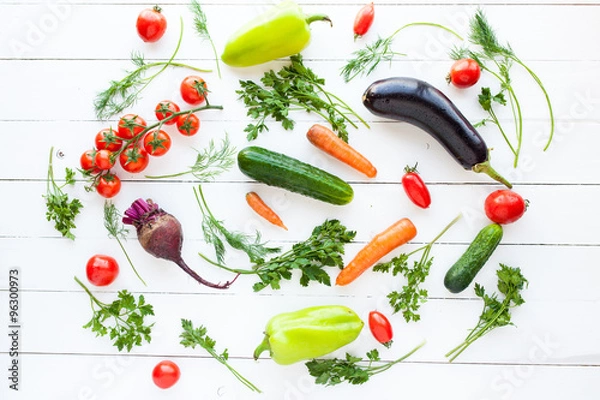 Obraz Various raw vegetables on wood table