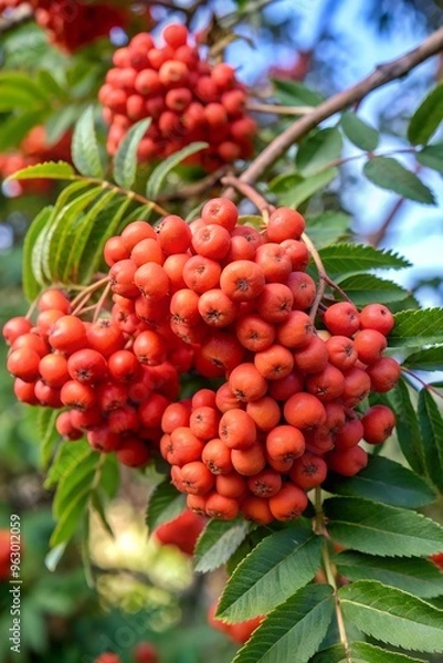 Fototapeta a branch of mountain ash with red berries