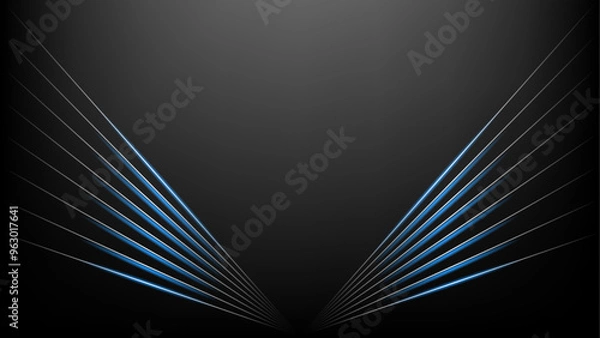 Fototapeta Black business background with light and blue slanting lines wings