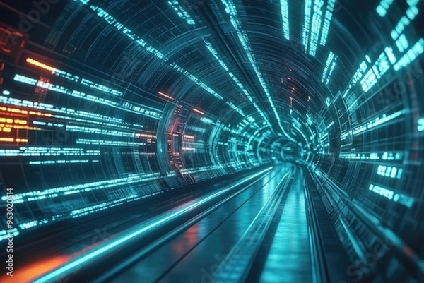 Fototapeta Futuristic_Data_Stream_A_3D_tunnel_filled_with_abst