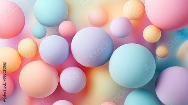 Obraz Abstract background with pastel-colored geometric spheres in soft tones, creating a modern 3d design with floating shapes, perfect for minimalist digital art, contemporary web layouts, and creative vi