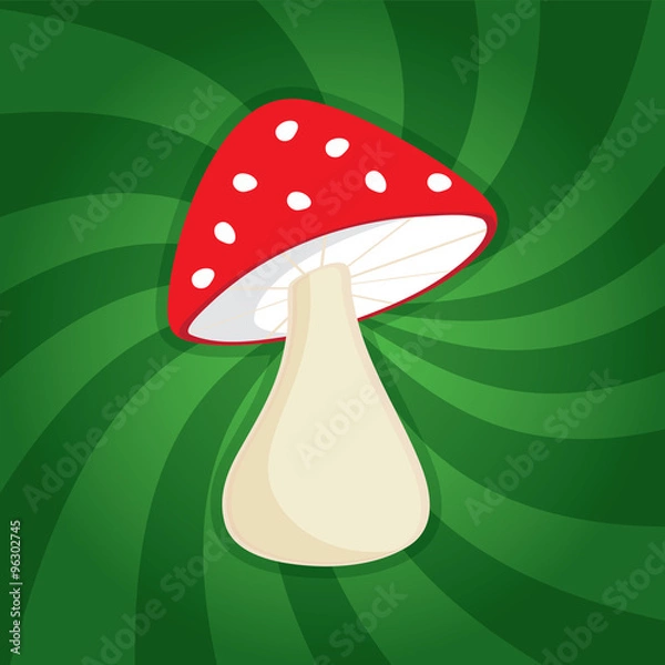 Fototapeta Cute red mushroom on dynamic background