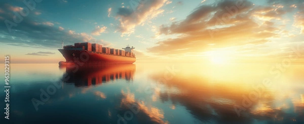 Fototapeta Cargo Ship at Sunset.