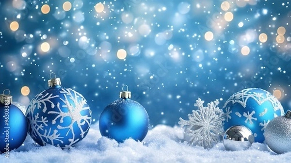 Fototapeta Blue Christmas Background with Snowfall