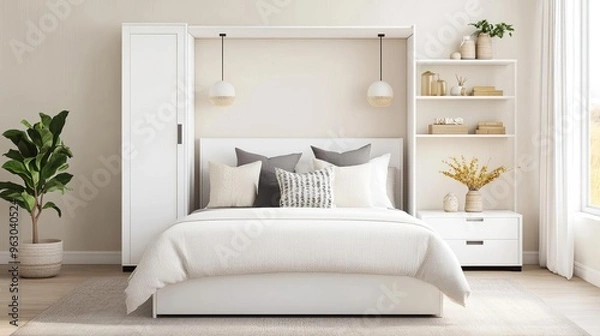 Obraz Bedroom with convertible furniture for multiple purposes, practical