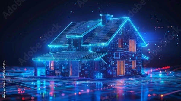 Fototapeta Smart home technology, Home automation system, Application on smartphone for security camera, Electric appliance and Devices control, Infographic program for monitoring or management in the buildings.