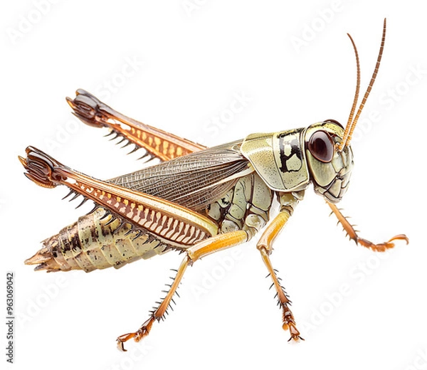 Fototapeta Detailed view of a grasshopper showcasing its intricate features isolated on transparent background