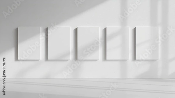 Fototapeta Empty white canvases on a gallery wall