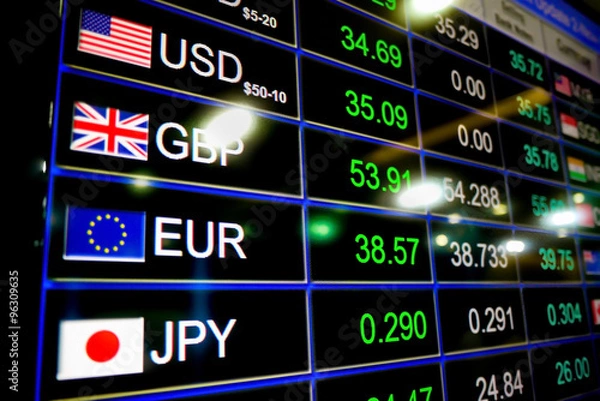 Fototapeta currency exchange rate on digital LED display board