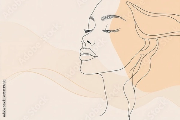 Obraz A graceful depiction of a woman's profile showcases tranquility and elegance through smooth, flowing lines and soft colors. Generative AI