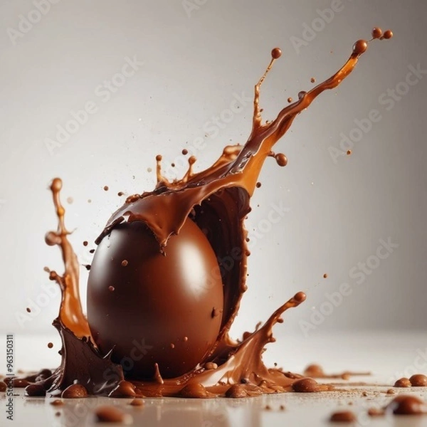 Fototapeta Energetic Presentation of a Chocolate Easter Egg with Liquid Droplets