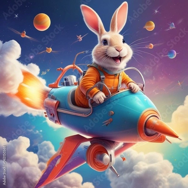 Fototapeta Bunny Rabbit's Rocket Adventure