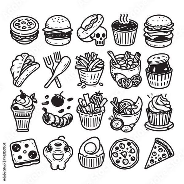 Fototapeta set of cakes and food isolated vector illustration