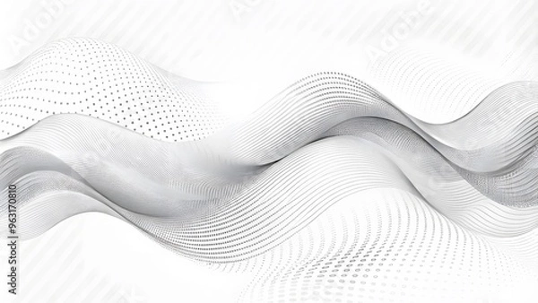 Fototapeta Abstract white futuristic background. Big data visualization. A digital dynamic wave of particles. wave 3D rendering. 3D Rendering Big data black wave on a white background