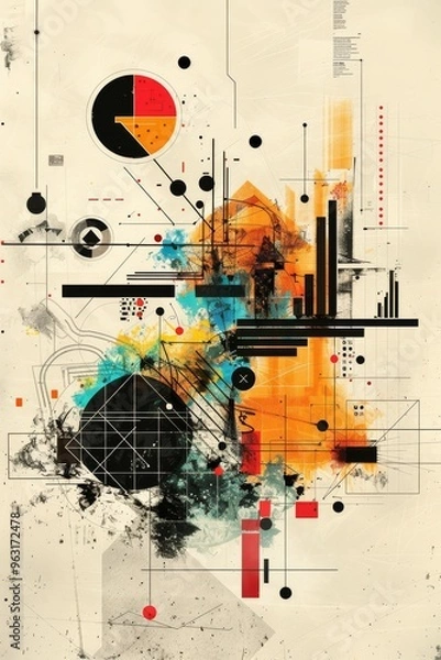 Fototapeta Abstract contemporary art featuring modern business graphics. Ideal for a retro office poster