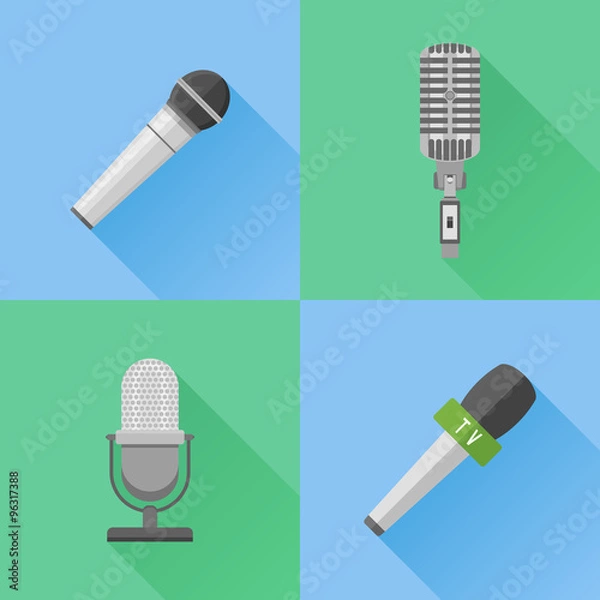 Obraz Set of modern and retro microphones. Flat style vector icons.
